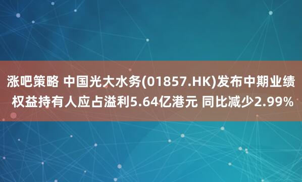 涨吧策略 中国光大水务(01857.HK)发布中期业绩 权益持有人应占溢利5.64亿港元 同比减少2.99%